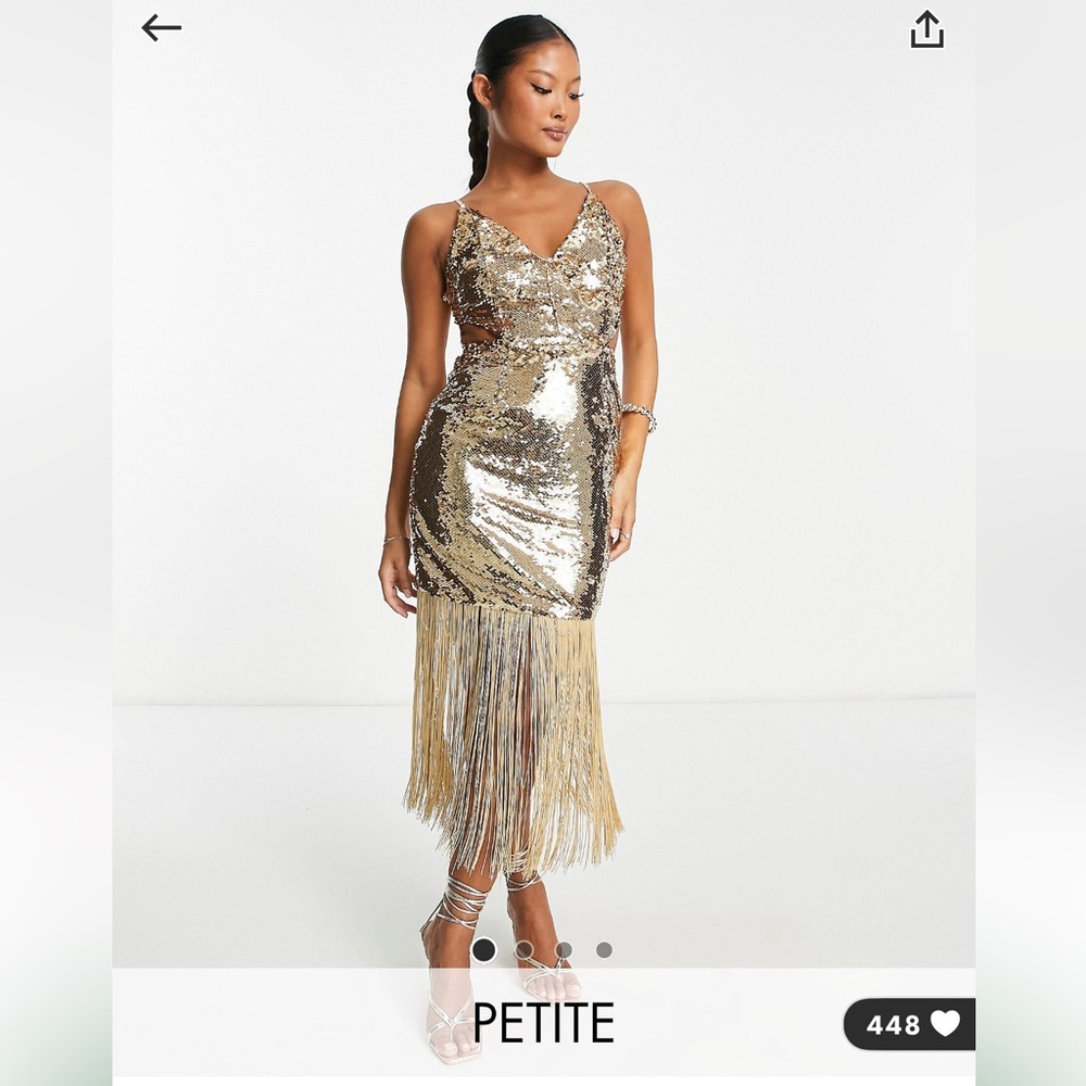 NWT Perfect New Years Dress Gold Sequin Dress Fringe Sparkle Party Costume 0